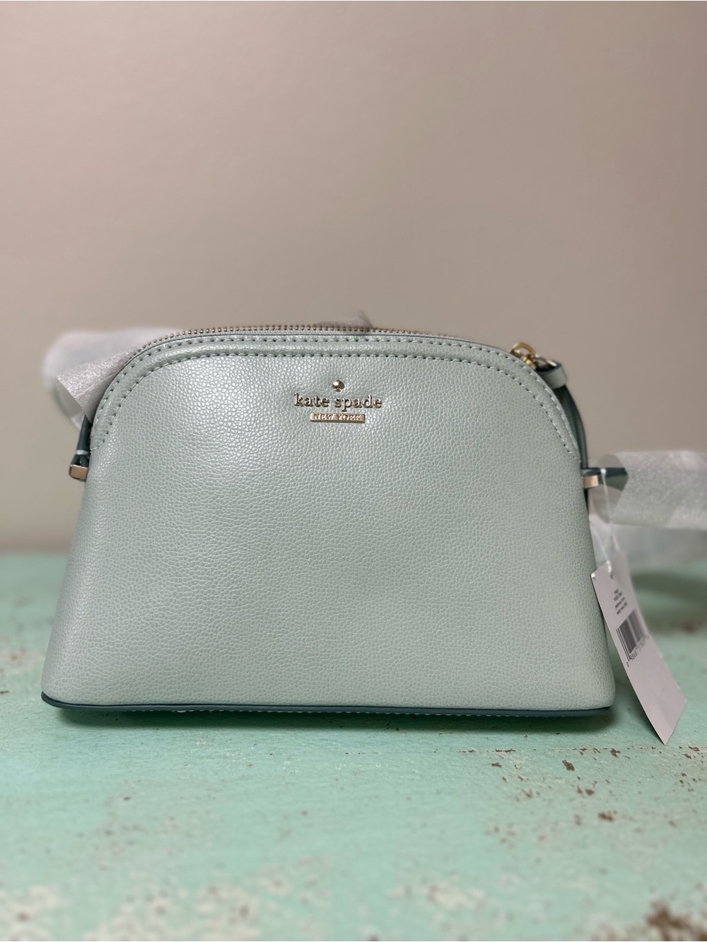 kate spade Misty Mint Pebbled Leather Peggy Crossbody with Gold Hardware